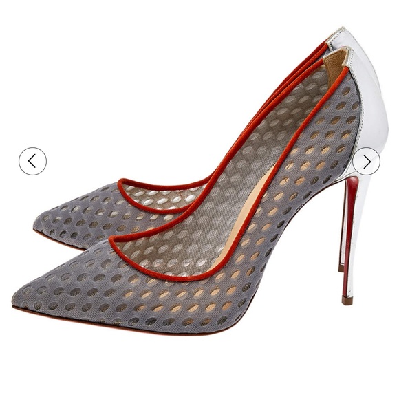 CHRISTIAN LOUBOUTIN Fishnet Suede Follies Resille 100 Pumps 38 Pre-Loved - Picture 2 of 16